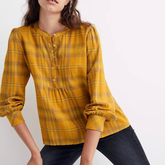 Madewell | Yellow Flannel Leysfield Popover Shirt - Picture 2 of 12